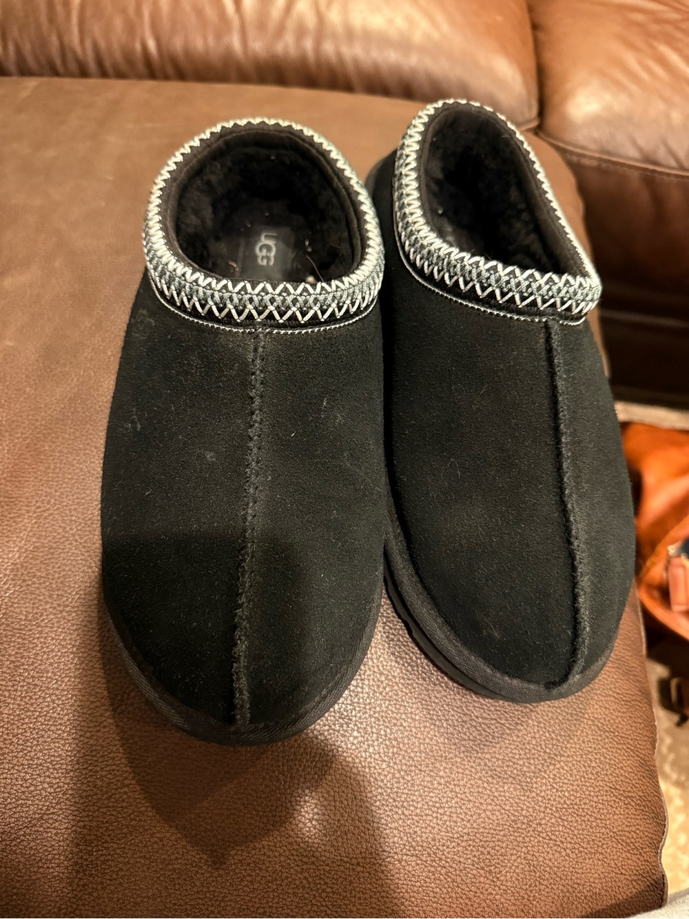 UGG Men’s Black Suede Slip-On Clog with Contrast Stitching
